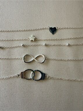 Sterling-Look Layered Charm Anklet Set with Heart & Infinity